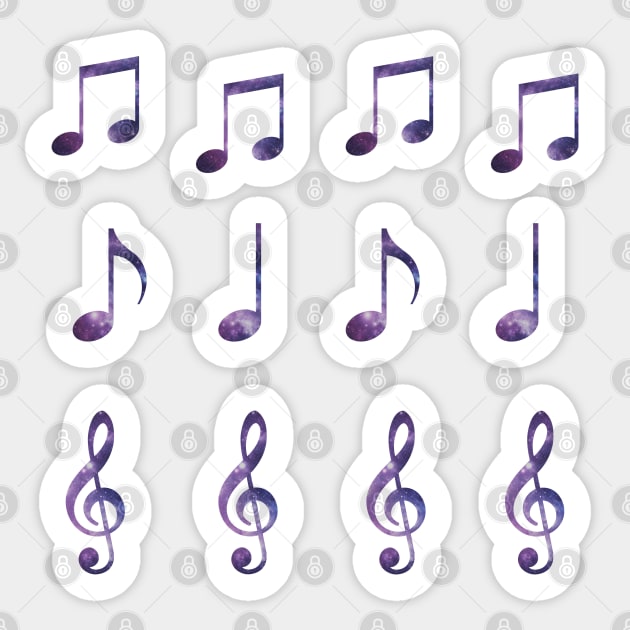 Galaxy Music Notes Sticker Sheet (12pcs) Sticker by broadwaygurl18